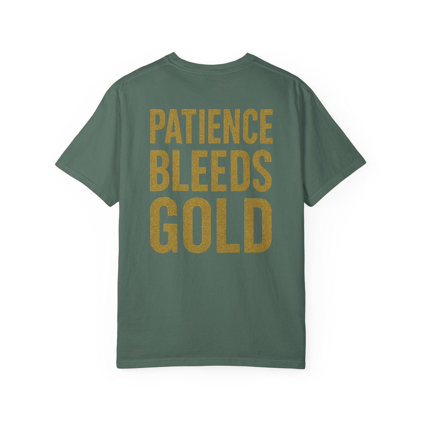 Patience Bleeds Gold T-Shirt — Gold Hourglass Gym Streetwear