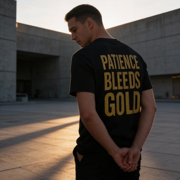 Patience Bleeds Gold T-Shirt — Gold Hourglass Gym Streetwear