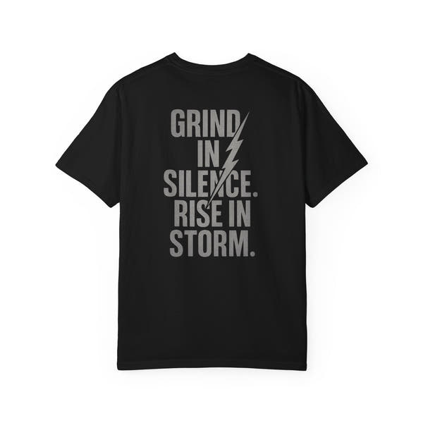 'Grind in Silence, Rise in Storm' Double-Sided Motivational Gym T-Shirt | MT Wear