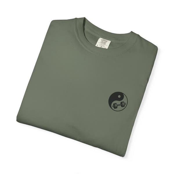 Yin-Yang Dumbbell T-shirt | BE WATER LIFT IRON Tee | Zen Strength Shirt
