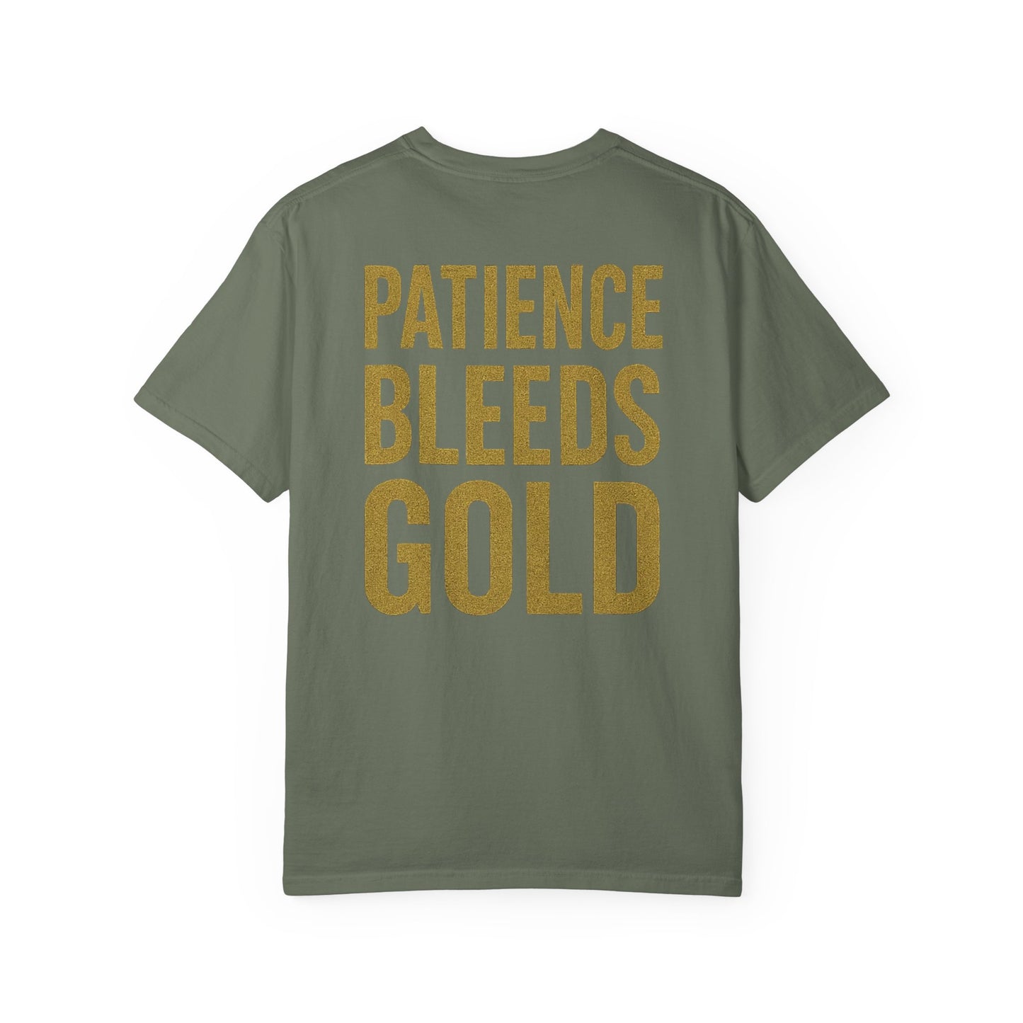 Patience Bleeds Gold T-Shirt — Gold Hourglass Gym Streetwear