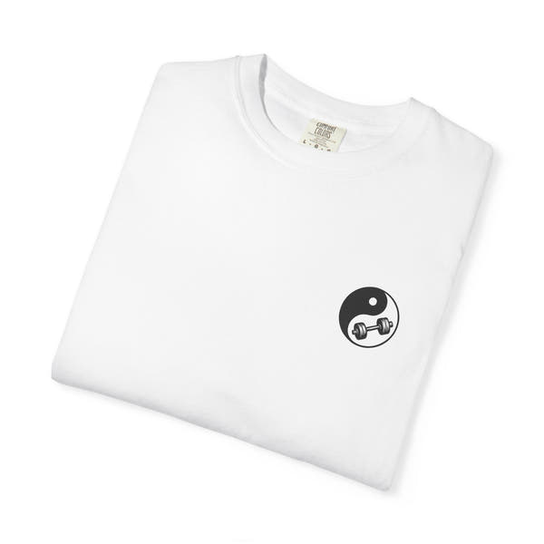 Yin-Yang Dumbbell T-shirt | BE WATER LIFT IRON Tee | Zen Strength Shirt