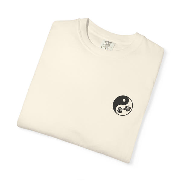 Yin-Yang Dumbbell T-shirt | BE WATER LIFT IRON Tee | Zen Strength Shirt