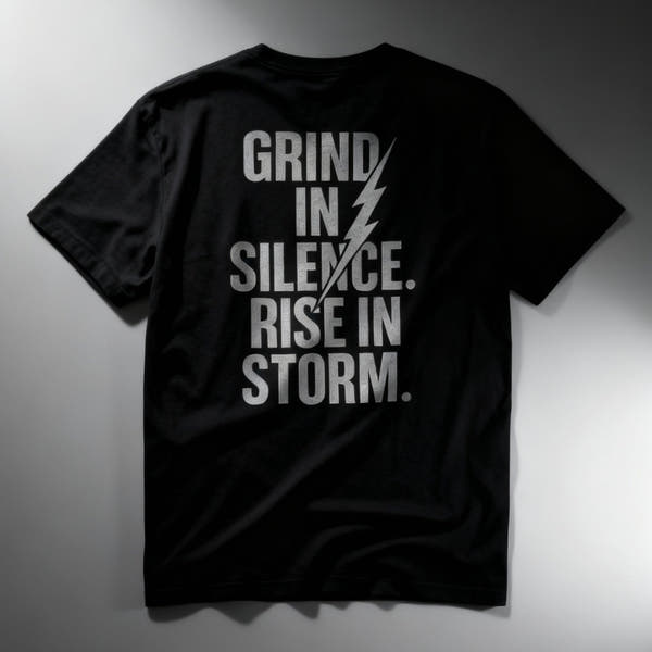 'Grind in Silence, Rise in Storm' Double-Sided Motivational Gym T-Shirt | MT Wear