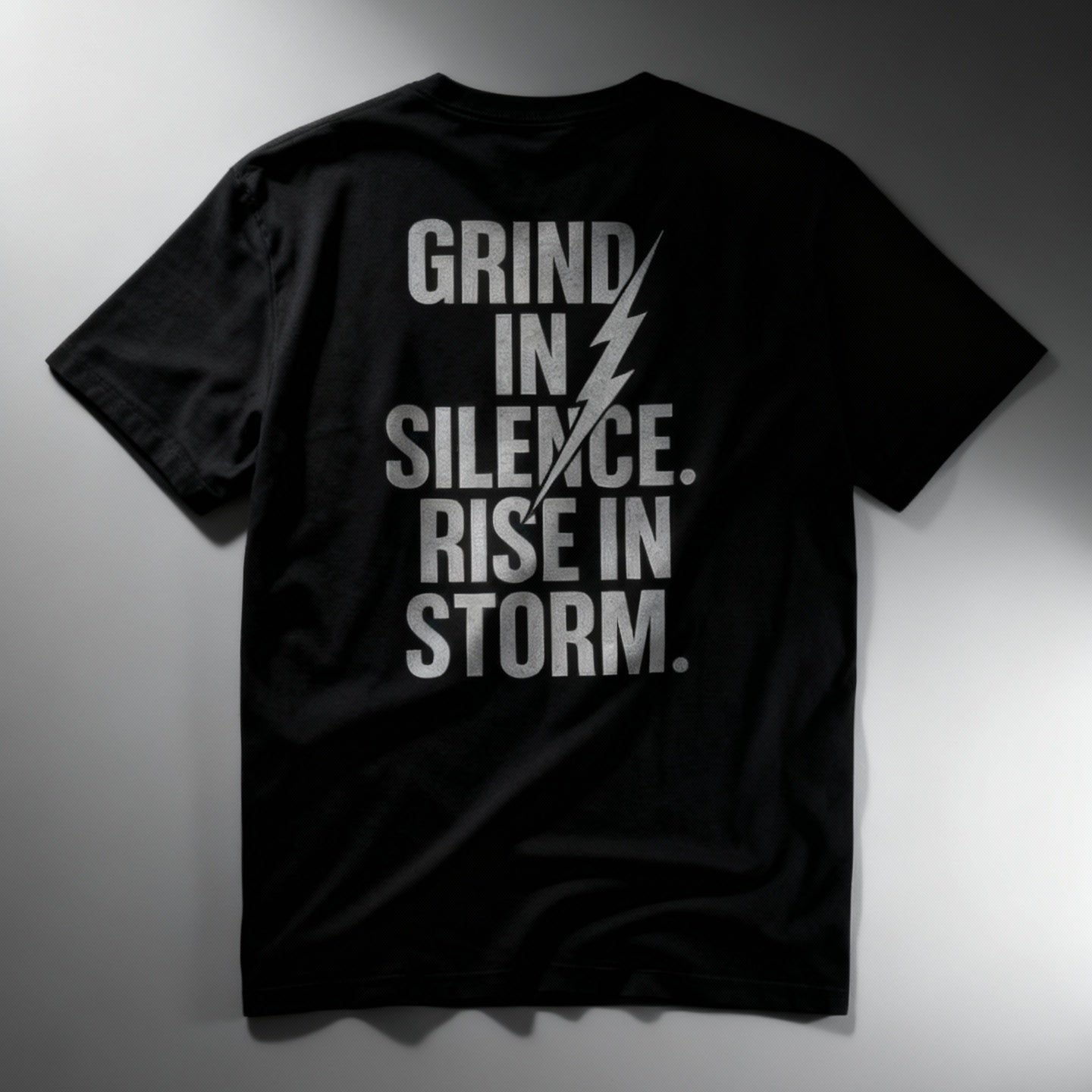 'Grind in Silence, Rise in Storm' Double-Sided Motivational Gym T-Shirt | MT Wear