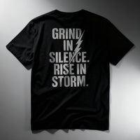'Grind in Silence, Rise in Storm' Double-Sided Motivational Gym T-Shirt | MT Wear