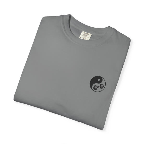 Yin-Yang Dumbbell T-shirt | BE WATER LIFT IRON Tee | Zen Strength Shirt